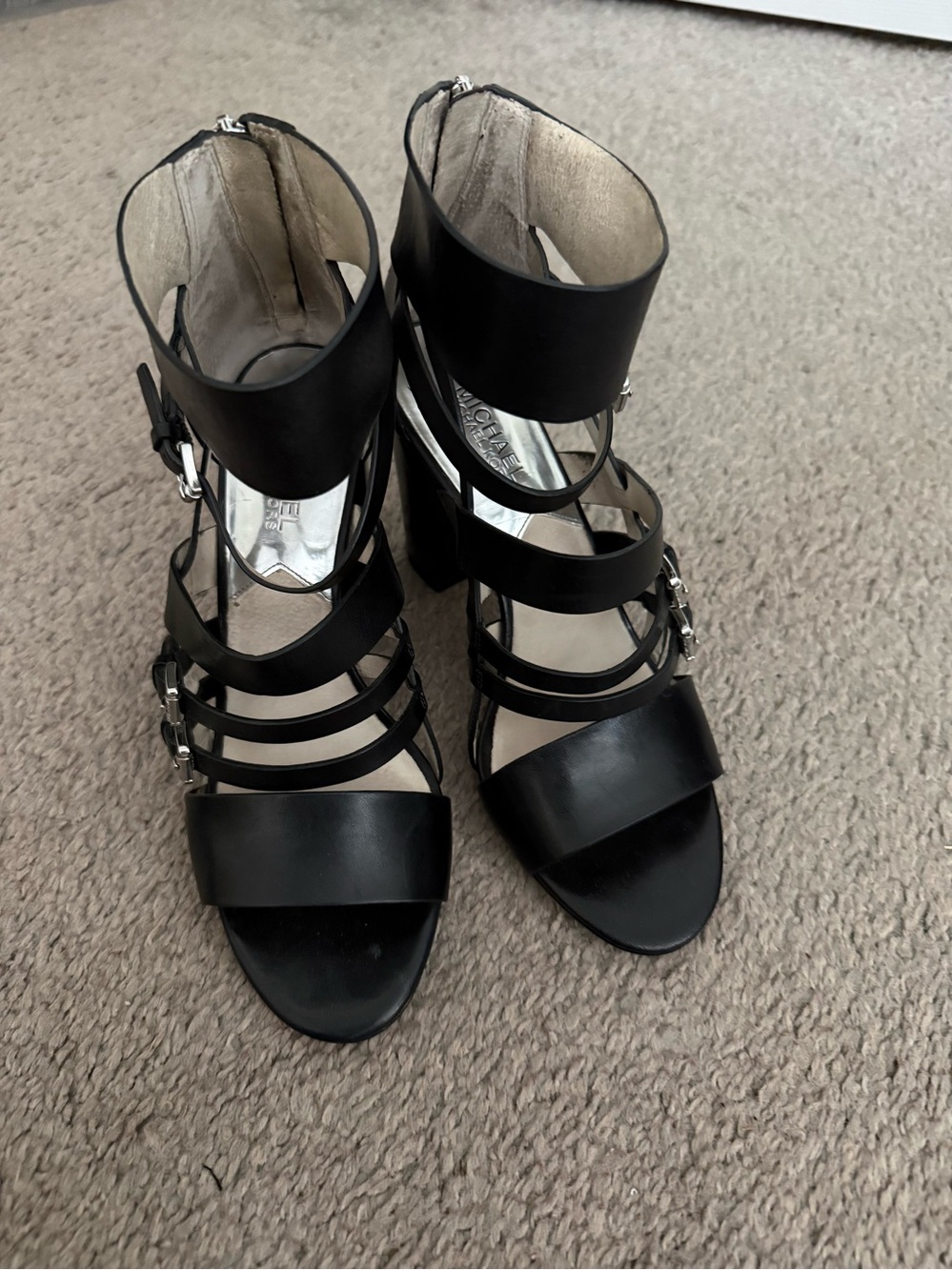 Michael Kors Black Strappy Block Heel Caged Sandals